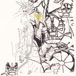 MazingerZ, Doublas M2, Garada K7, Belgas V5, Balanger M2 y Glossan X2. Héroe y brutos mecánicos juntos en un dibujo monocromo, blanco y negro... con solo 3 notas de color un amarillo ojo de ultraman, un plateado metálico de aleación Zeta y unos coloretes rojos Sayakianos.